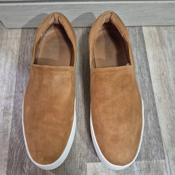 Vince Shoes - Vince Womens Tan Suede Platform Slip On Sneakers Shoes US 9 EUR 39